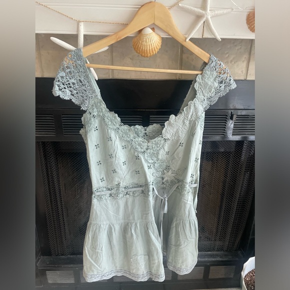 Free People mini dress Lace Trim Light Blue Dress Size 6 - Picture 4 of 5